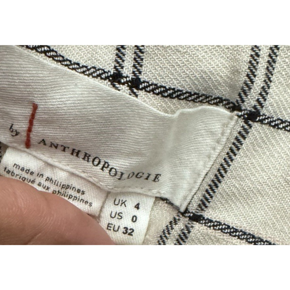 Anthropologie Cream Windowpane Linen Plaid Wide Leg Pant Size 0 - Picture 10 of 11